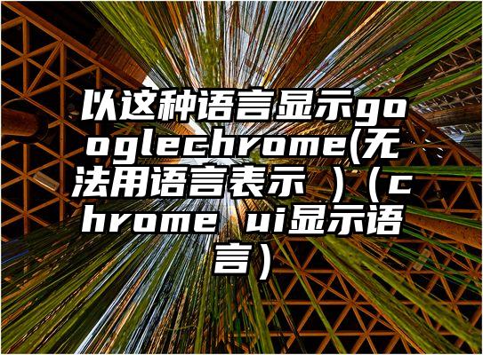 以这种语言显示googlechrome(无法用语言表示 )（chrome ui显示语言）