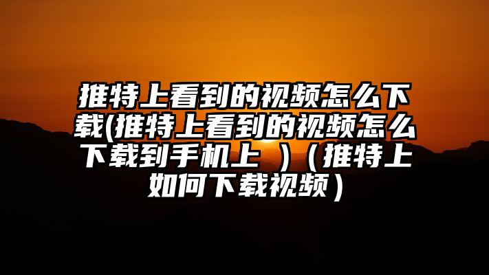 推特上看到的视频怎么下载(推特上看到的视频怎么下载到手机上 )（推特上如何下载视频）
