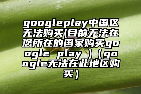 googleplay中国区无法购买(目前无法在您所在的国家购买google play )（google无法在此地区购买）